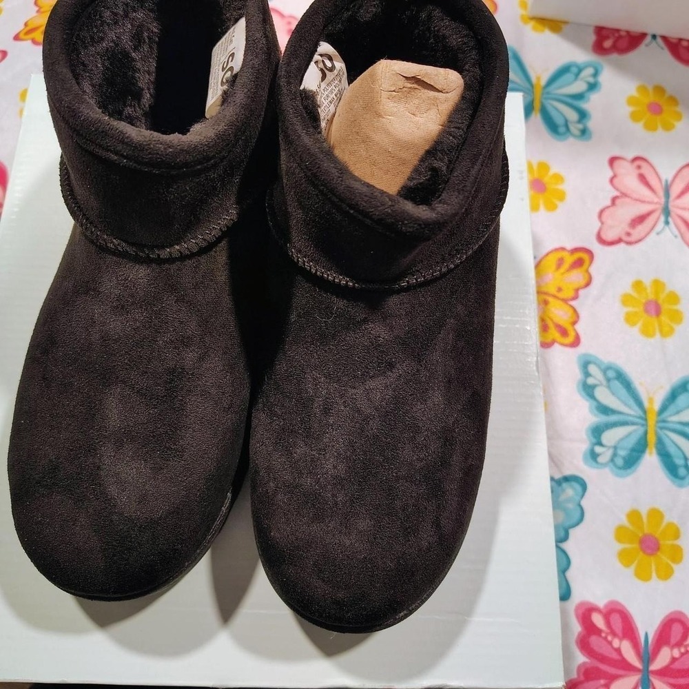 SO Lupita Black Faux Fur Lined Ankle Boots Womens 6.5 Textile Upper Booties